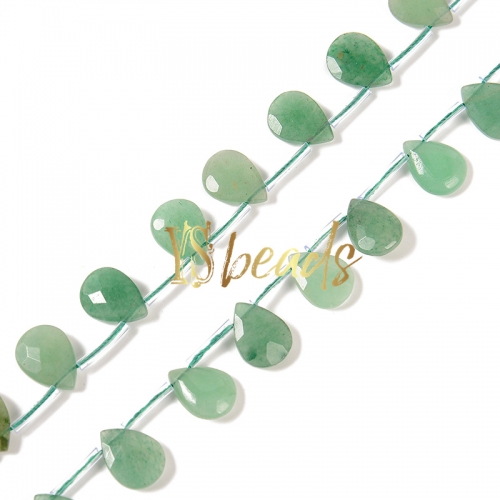 Green Aventurine Top-Drilled Faceted Pear Beads, Approx 10x14mm