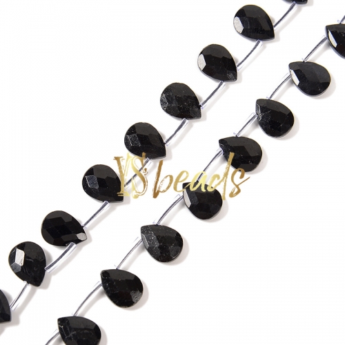 Black Tourmaline Top-Drilled Faceted Pear Beads, Approx 10x14mm