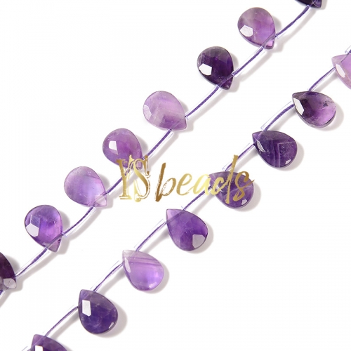 A Grade Amethyst Top-Drilled Faceted Pear Beads, Approx 10x14mm