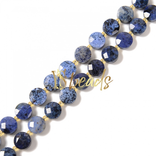 Dumortierite Faceted Coin Beads, Approx 10mm