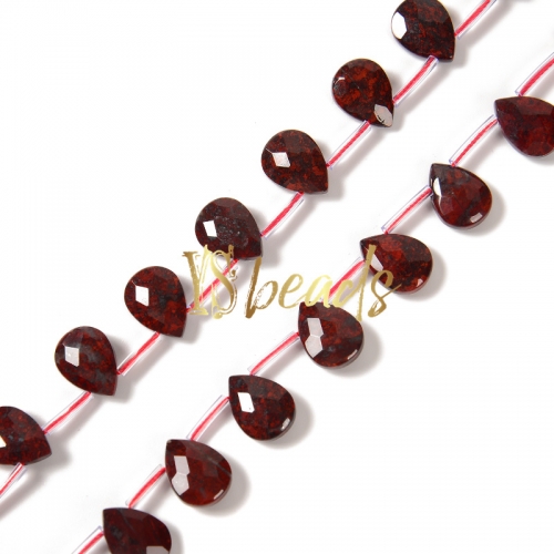 Poppy Jasper Top-Drilled Faceted Pear Beads, Approx 10x14mm