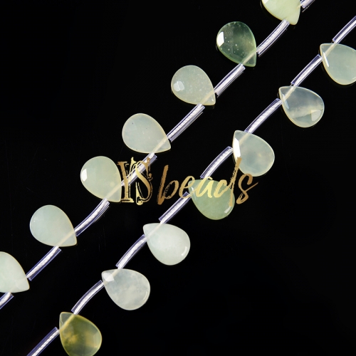 New Jade (Serpentite) Top-Drilled Faceted Pear Beads, Approx 10x14mm