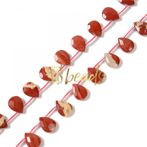 Red Jasper Top-Drilled Faceted Pear Beads, Approx 10x14mm