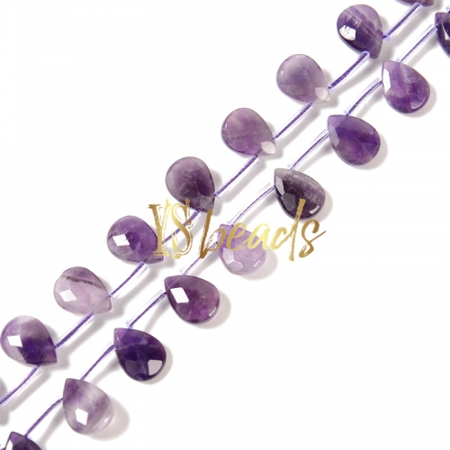 Amethyst Top-Drilled Faceted Pear Beads, Approx 10x14mm