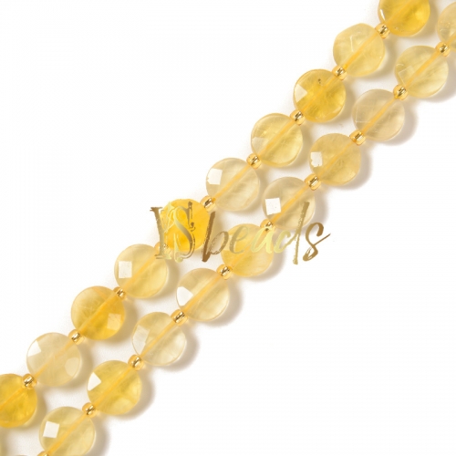 Yellow Jade Faceted Coin Beads, Approx 10mm