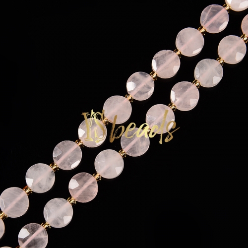 Rose Quartz Faceted Coin Beads, Approx 10mm