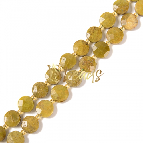 Tan Jasper Faceted Coin Beads, Approx 10mm