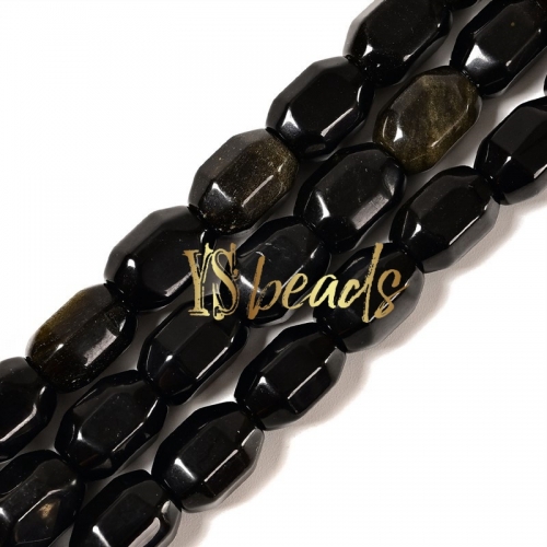 Black Obsidian Faceted Drum Beads, Approx 10x14mm
