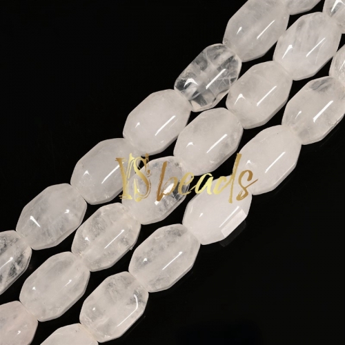 White Jade Faceted Drum Beads, Approx 10x14mm
