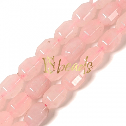 Rose Quartz Faceted Drum Beads, Approx 10x14mm