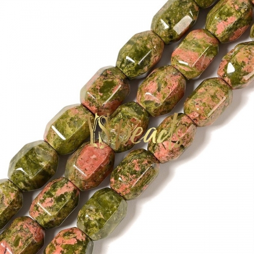 Unakite Faceted Drum Beads, Approx 10x14mm