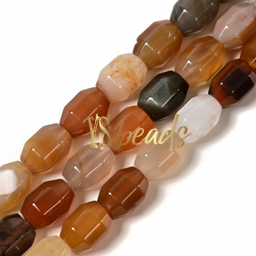 Natural Color Agate Faceted Drum Beads, Approx 10x14mm