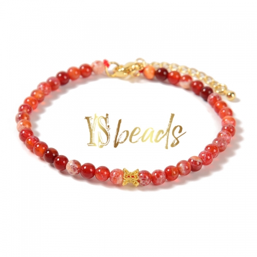 Red Agate Round Adjustable Bracelet, Approx 4mm
