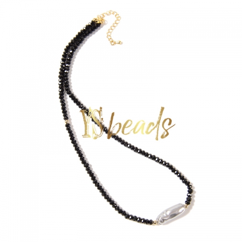 Mixed Agate Faceted Cube Adjustable Necklace With White Shell Beads, Approx 4mm