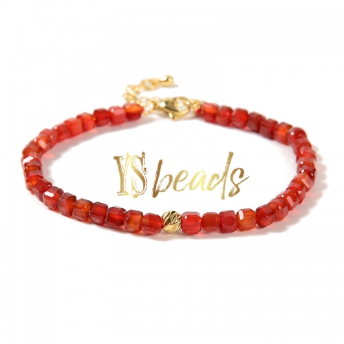 Red Color Agate Faceted Cube Adjustable Bracelet, Approx 4mm