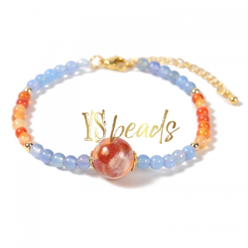 Agate Round Adjustable Bracelet, Approx 4&12mm