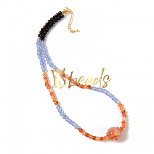 Mixed Color Agate Round Adjustable Necklace, Approx 4&14mm