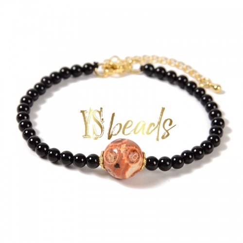 Black&Red Agate Round Adjustable Bracelet, Approx 4&12mm