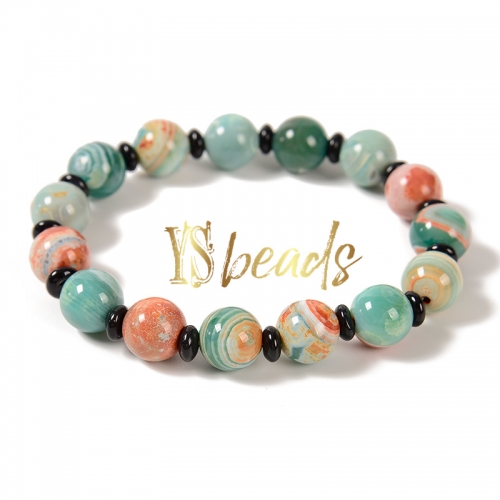 Green Dream Color Agate Round Elastic Bracelet, Approx 10mm