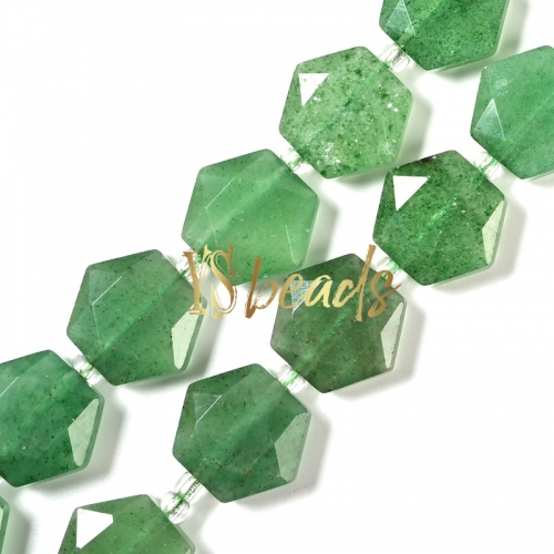 Green Strawberry Quartz Star-cut Hexagonal Flat Beads, Approx 12mm