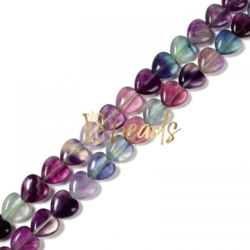 A Grade Fluorite Puffy Heart Beads, Approx 12mm