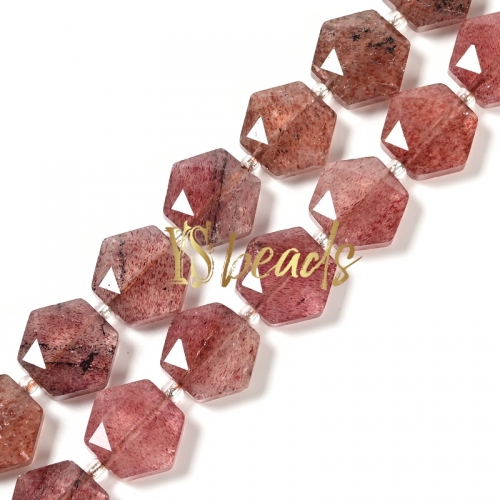 Pink Strawberry Quartz Star-cut Hexagonal Flat Beads, Approx 12mm