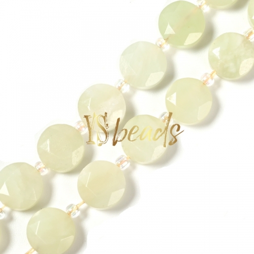 New Jade (Serpentine) Faceted Hexagonal Cut Coin Beads, Approx 10mm