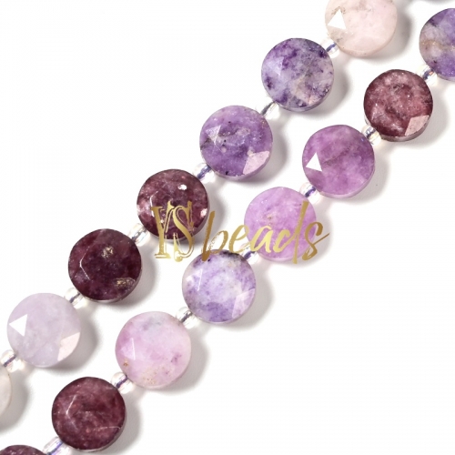 Lepidolite Faceted Hexagonal Cut Coin Beads, Approx 10mm