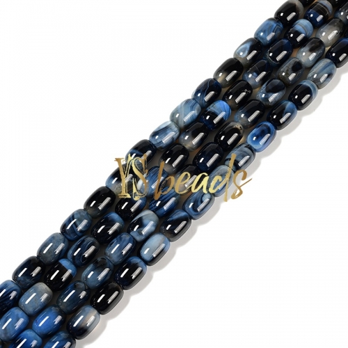 Blue&Black Agate Plain Drums, Approx 10x14mm