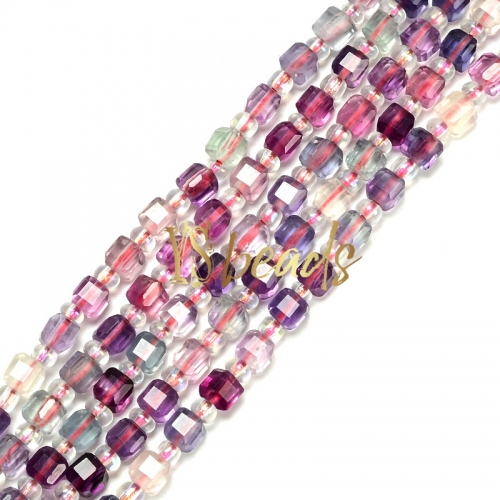 Fluorite Edge-Cut Cube Beads, Approx 4mm