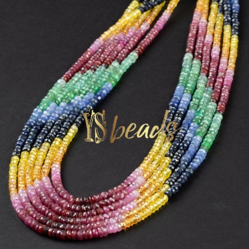 Ombre Rainbow Sapphire Faceted Irregular Rondelle Beads, Approx 2x3-3x4mm