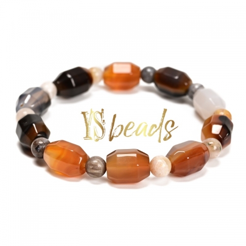 Natural Agate Faceted Bead Adjustable Bracelet, Approx 10x14mm