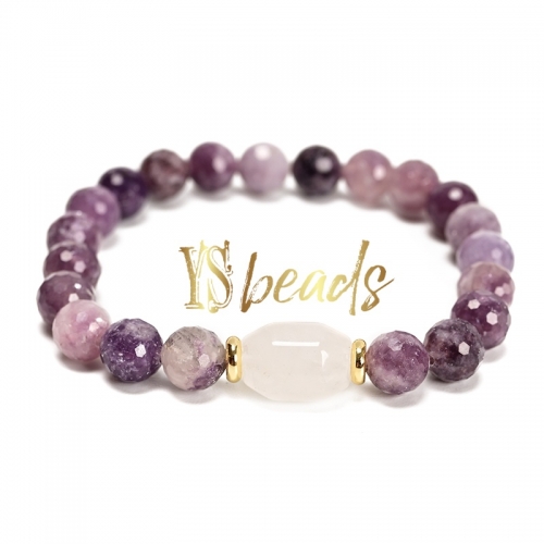 Lepidolite Faceted Rounds Adjustable Bracelet, Approx 6mm