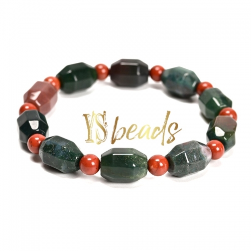 Moss Agate Faceted Bead Adjustable Bracelet, Approx 10x14mm