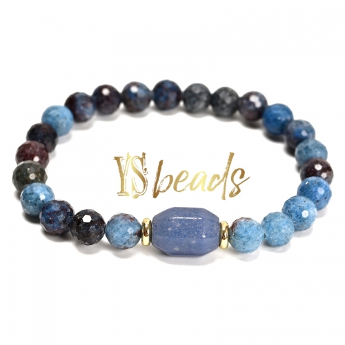 Blue Opal Faceted Rounds Adjustable Bracelet, Approx 6mm