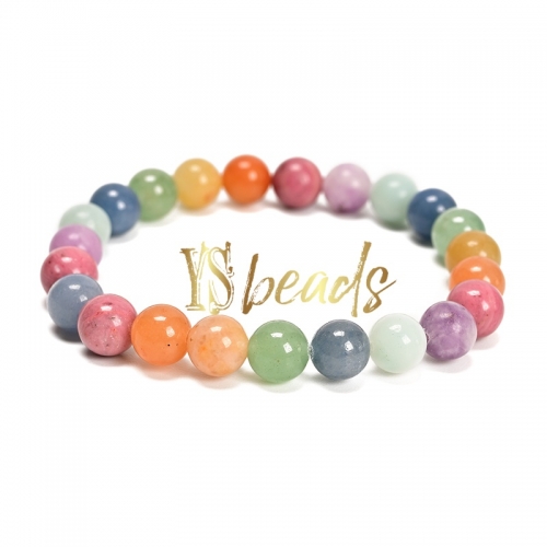 Mixed Stone Round Bead Adjustable Bracelet, Approx 6-10mm