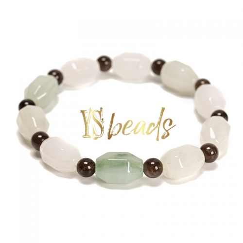 New Jade Faceted Bead Adjustable Bracelet, Approx 10x14mm