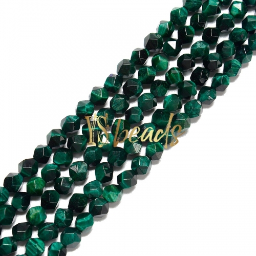 Green Color Tiger Eye Diamond Cut Beads, Approx 6-10mm