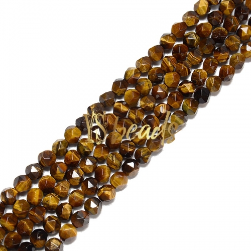 Yellow Tiger Eye Diamond Cut Beads, Approx 6-10mm