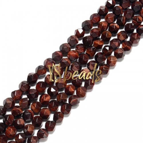Red Tiger Eye Diamond Cut Beads, Approx 6-10mm