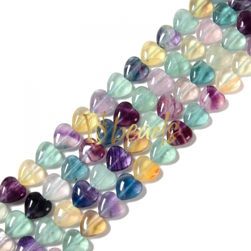 Multi-Color Fluorite Puffy Heart Beads, Approx 12mm