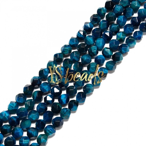 Lake Blue Color Tiger Eye Diamond Cut Beads, Approx 6-10mm