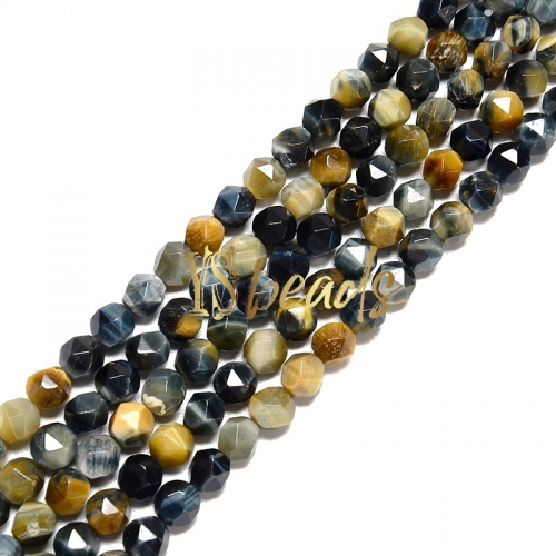 Dream Lucky Tiger Eye Diamond Cut Beads, Approx 6-10mm