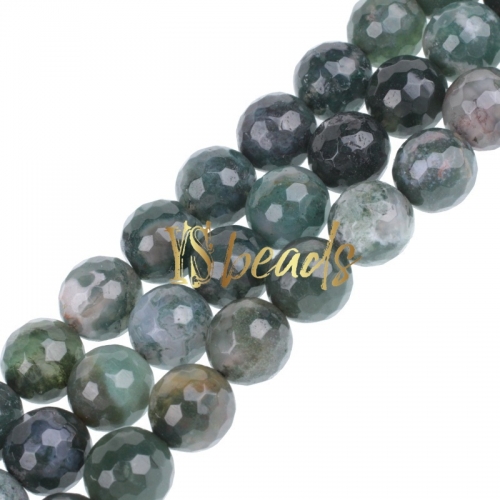 Moss Agate Faceted Round Beads. Approx 4-12mm