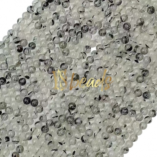 Black Rutilated Quartz Plain Round Beads. Approx 2-3mm