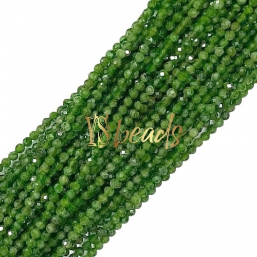 Green Diopside Faceted Round Beads. Approx 2-3mm
