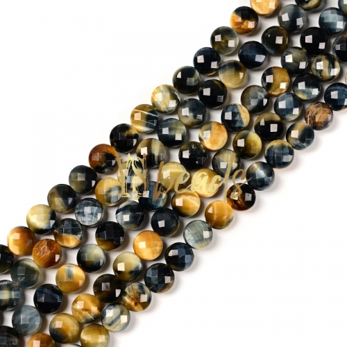 Dream Lucky Tiger Eye Faceted Coin Beads. Approx 8mm