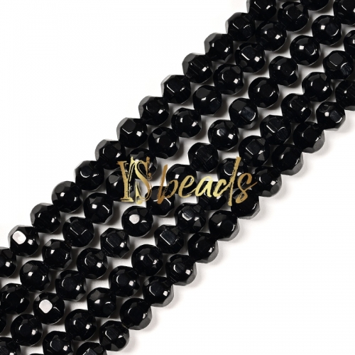 Black Agate Hexagonal-cut Round Beads. Approx 5-6mm