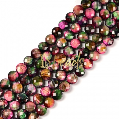 Mixed Color Tiger Eye Faceted Coin Beads. Approx 8mm