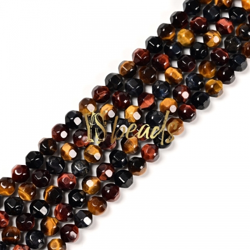 3 Colors Tiger Eye Hexagonal-cut Round Beads. Approx 5-6mm